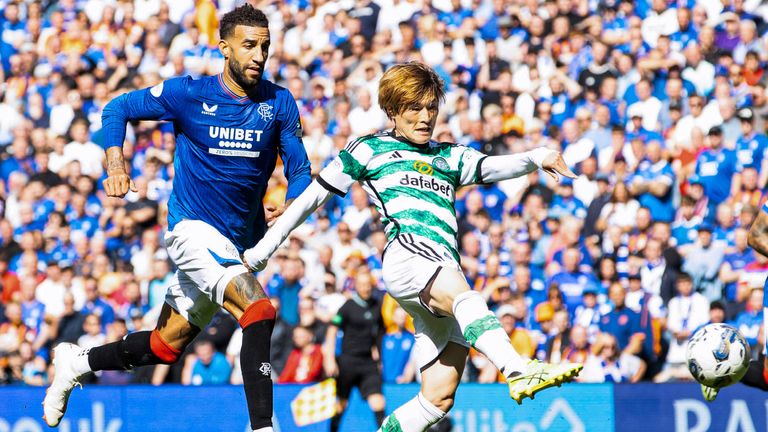 Kyogo Furuhashi scores Celtic's opening goal against Rangers