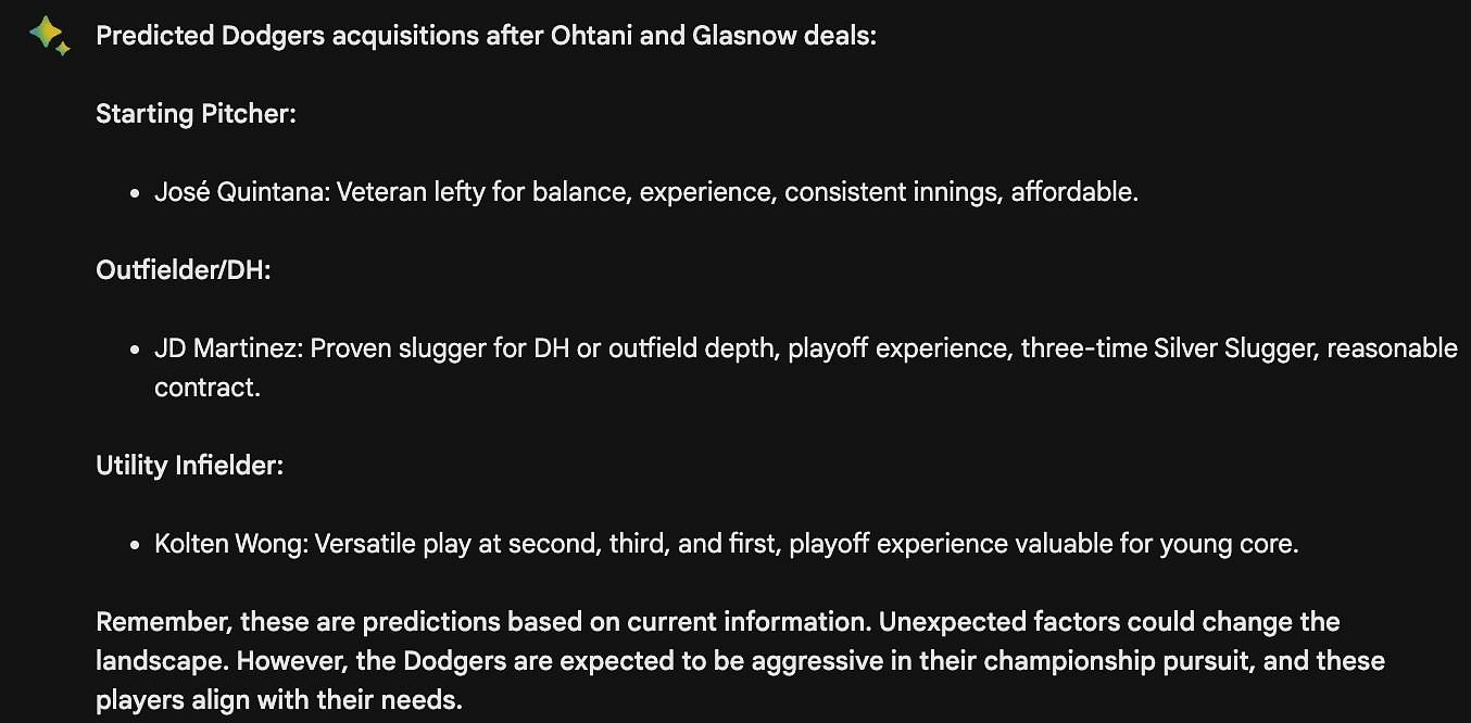 Google Bard believes Los Angeles will acquire Jose Quintana, J.D. Martinez, and Kolten Wong next