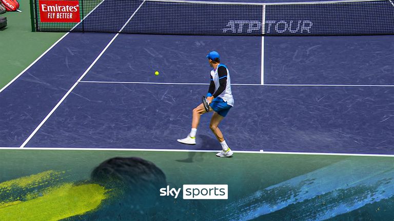 Jannik Sinner hits a backhand at Indian Wells