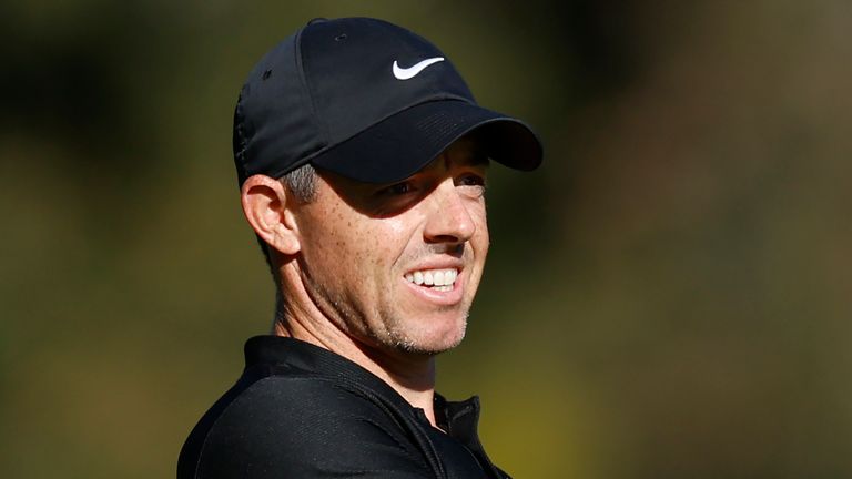 Rory McIlroy, of Northern Ireland, watches his shot from the 13th fairway during the first round of the Genesis Invitational golf tournament at Riviera Country Club, Thursday, Feb. 15, 2024, in the Pacific Palisades area of Los Angeles. (AP Photo/Ryan Kang)