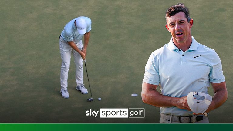 Rory McIlroy reacts after missing a putt