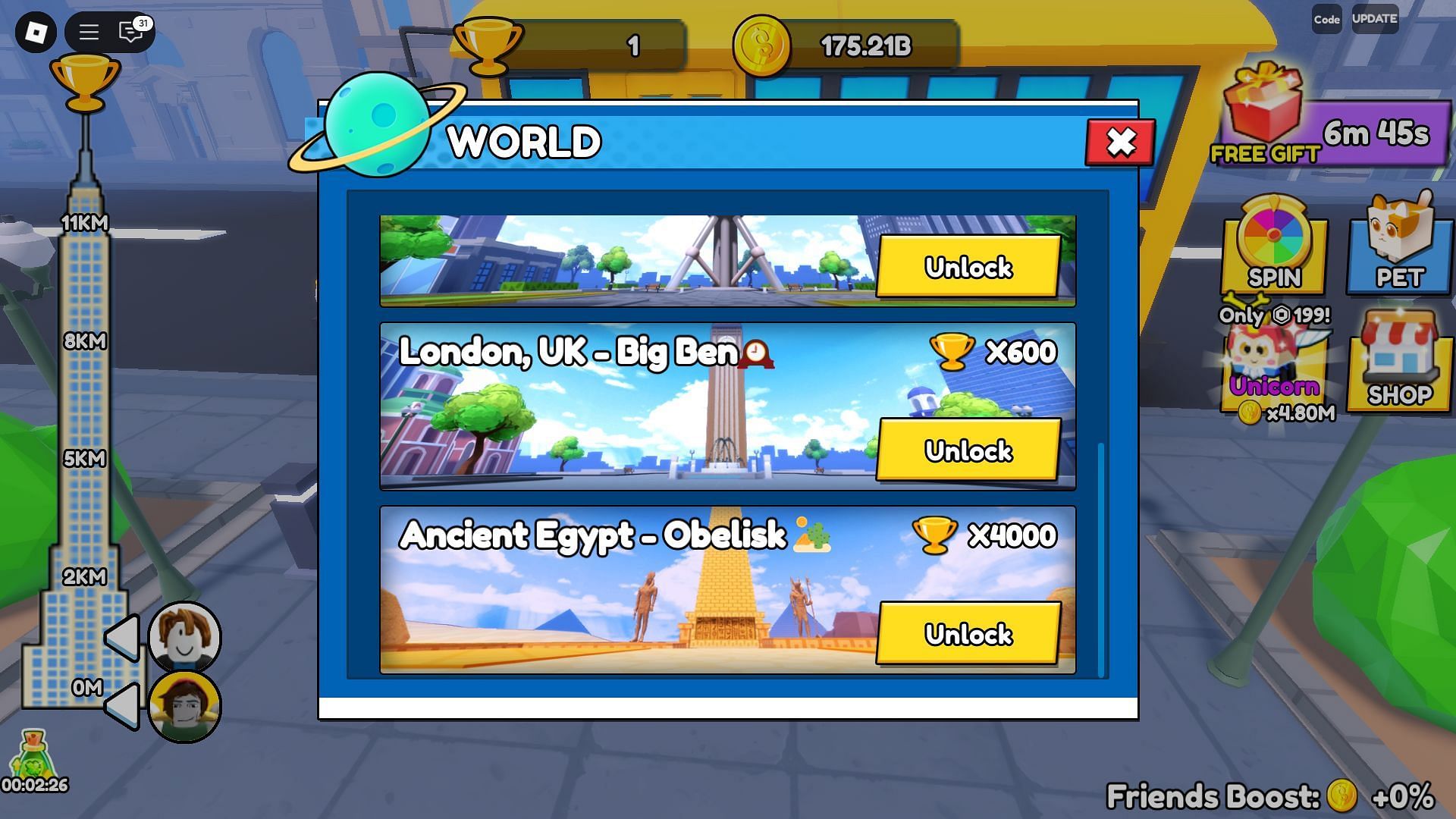The World selection menu (Image via Roblox)