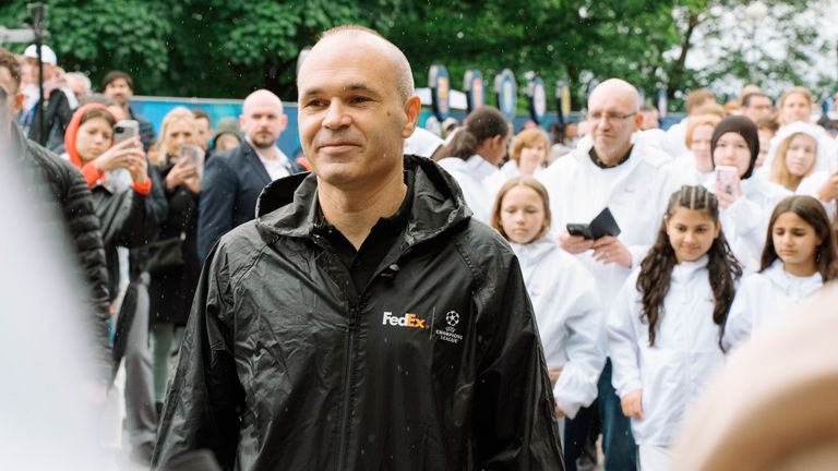 Barcelona legend Andres Iniesta delivered the Champions League trophy to Munich (Credit: FedEx)