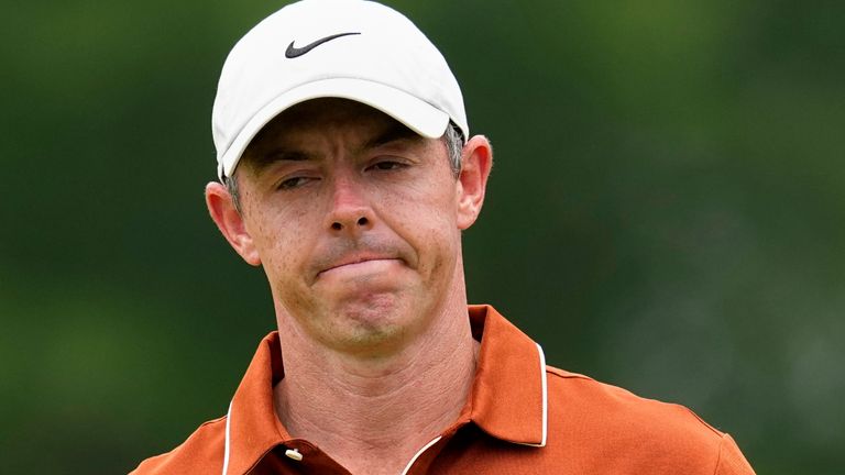 Rory McIlroy, of Northern Ireland, walks on the third hole during the second round of the PGA Championship golf tournament at the Quail Hollow Club, Friday, May 16, 2025, in Charlotte, N.C. (AP Photo/David J. Phillip)    