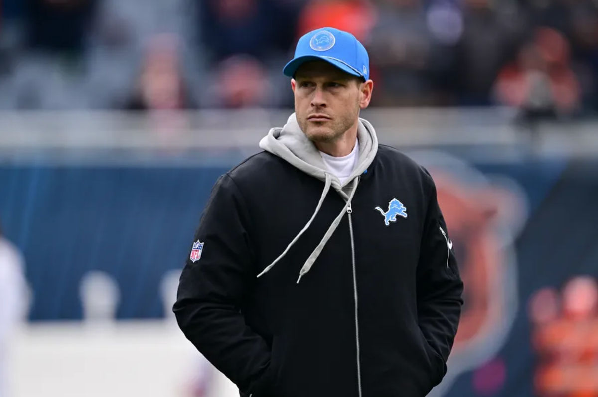 Dec 22, 2024; Chicago, Illinois, USA; Detroit Lions offensive coordinator Ben Johnson before a game against the Chicago Bears at Soldier Field. Mandatory Credit: Daniel Bartel-Imagn Images