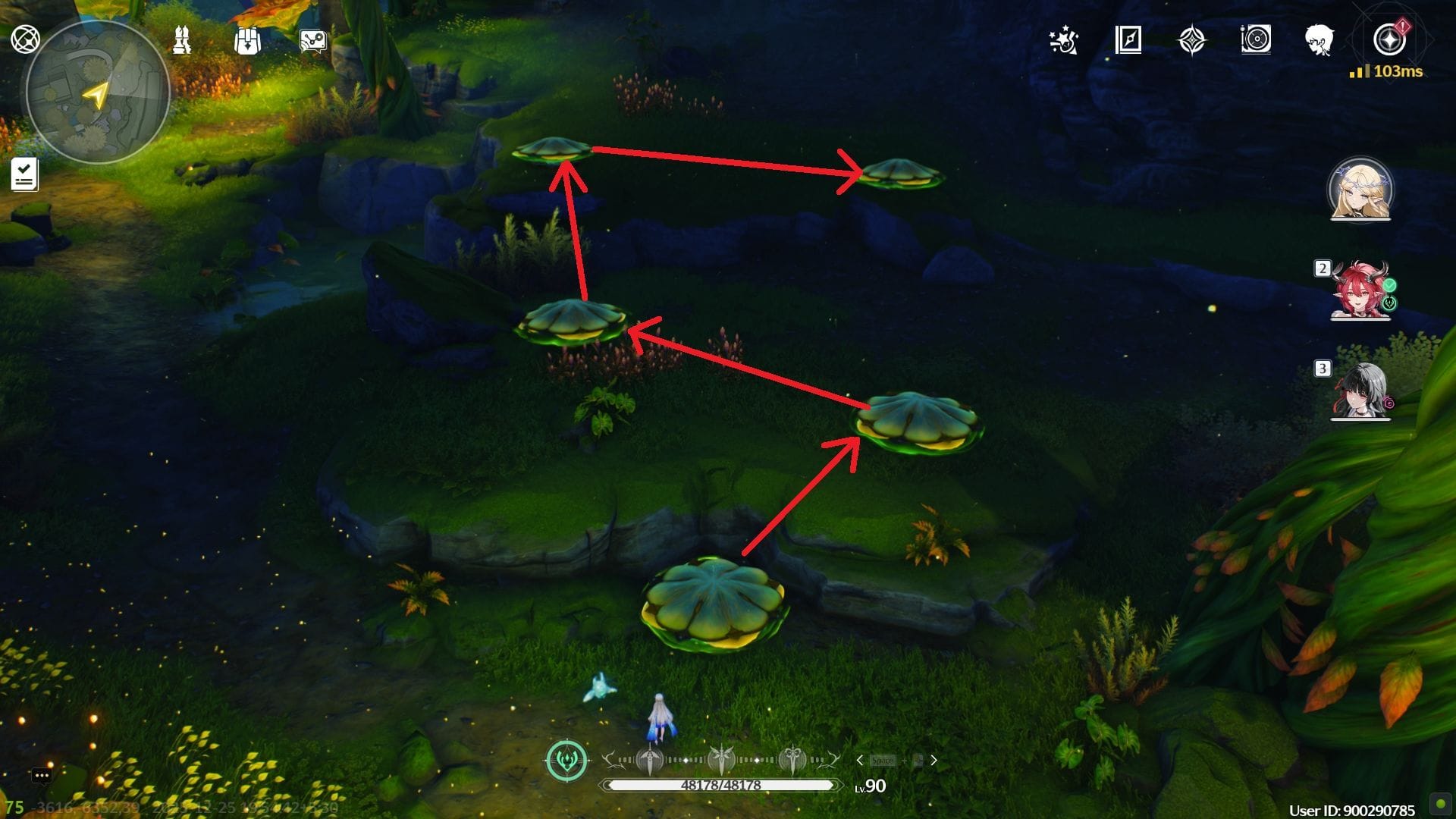 Jump on the Hopshrooms in the correct order (Image via Kuro Games)