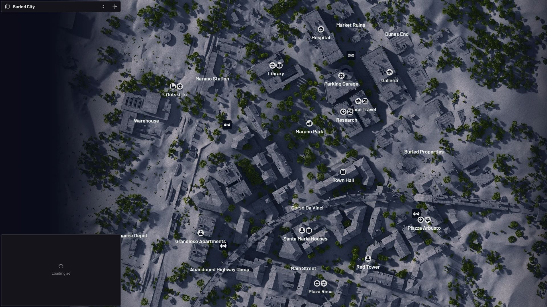 Rocketeer POIs in Buried City (Image via Embark Studios || arcraidersmaps.app)