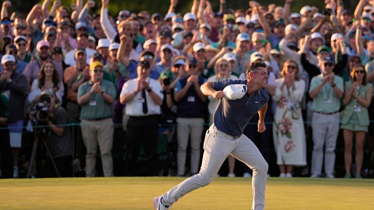 Rory McIlroy after winning the play-off against Justin Rose. Pic: AP