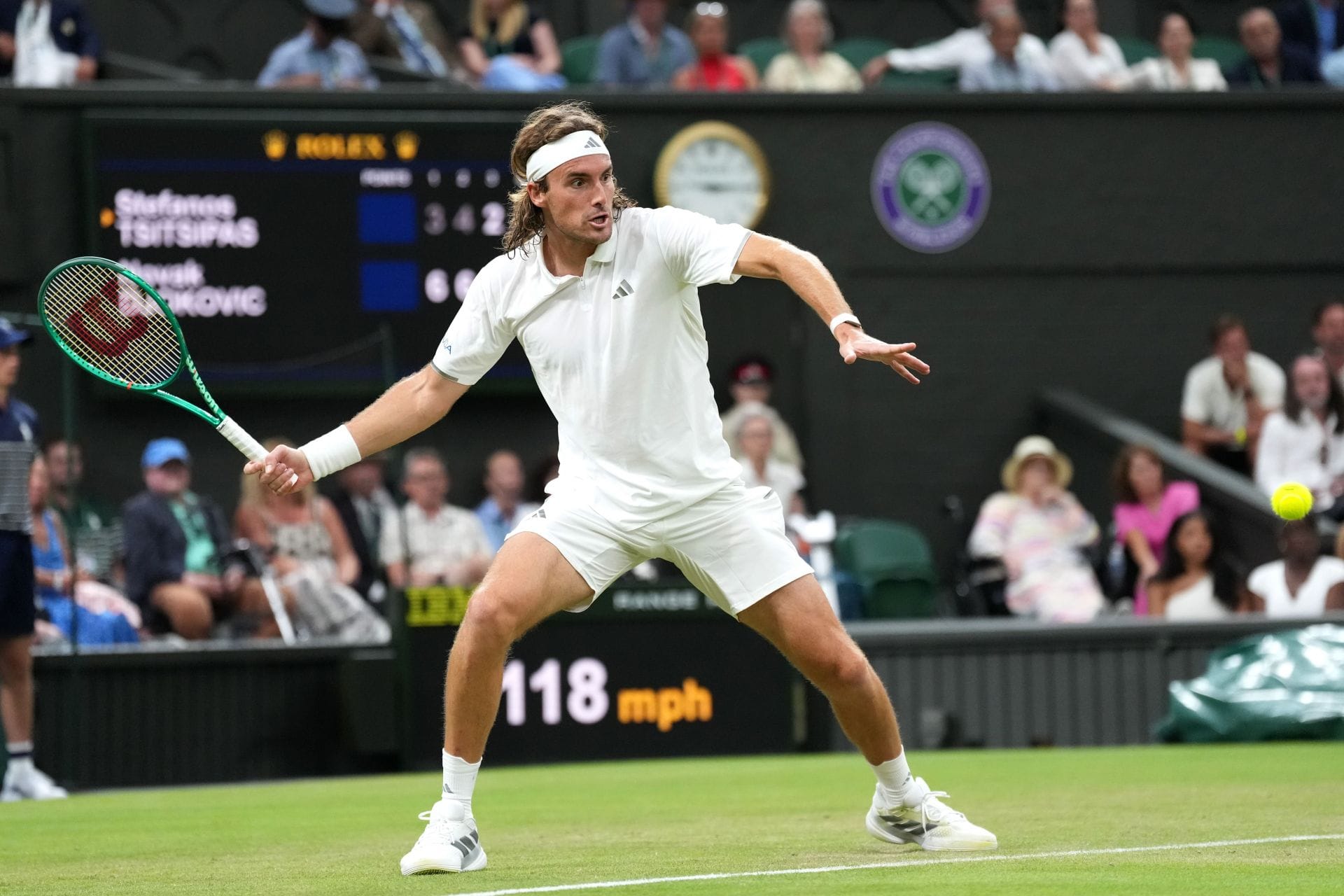 Stefanos Tsitsipas in action at the 2026 Wimbledon Championships (Source: Getty)